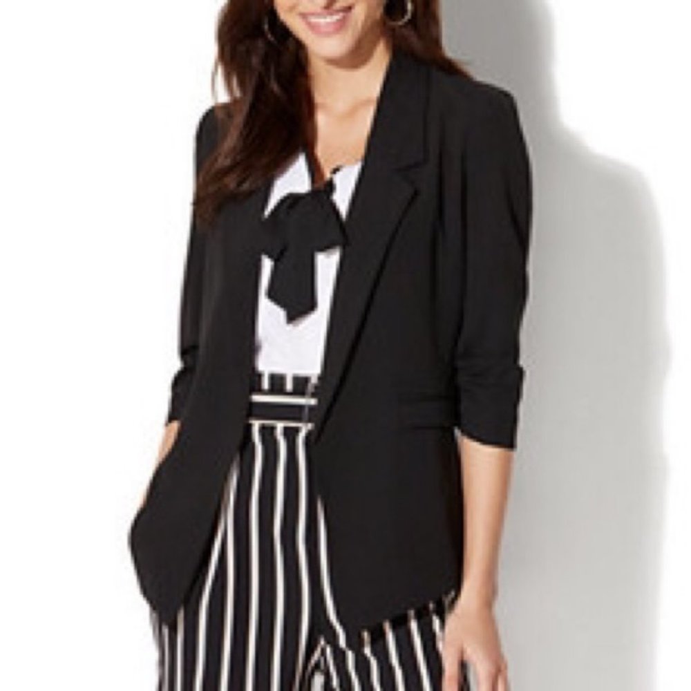 Aqua Ruched Sleeve Open Blazer (M) - image 1